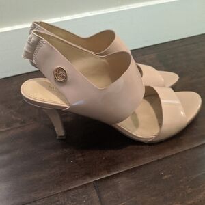 Michael Kors Rochelle Patent Leather Nude Block Heel Sandals Size 6.5